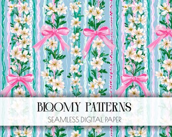 Vintage Floral Stripe, Digital Paper, Spring Flowers, Cottagecore seamless pattern, Shabby chic