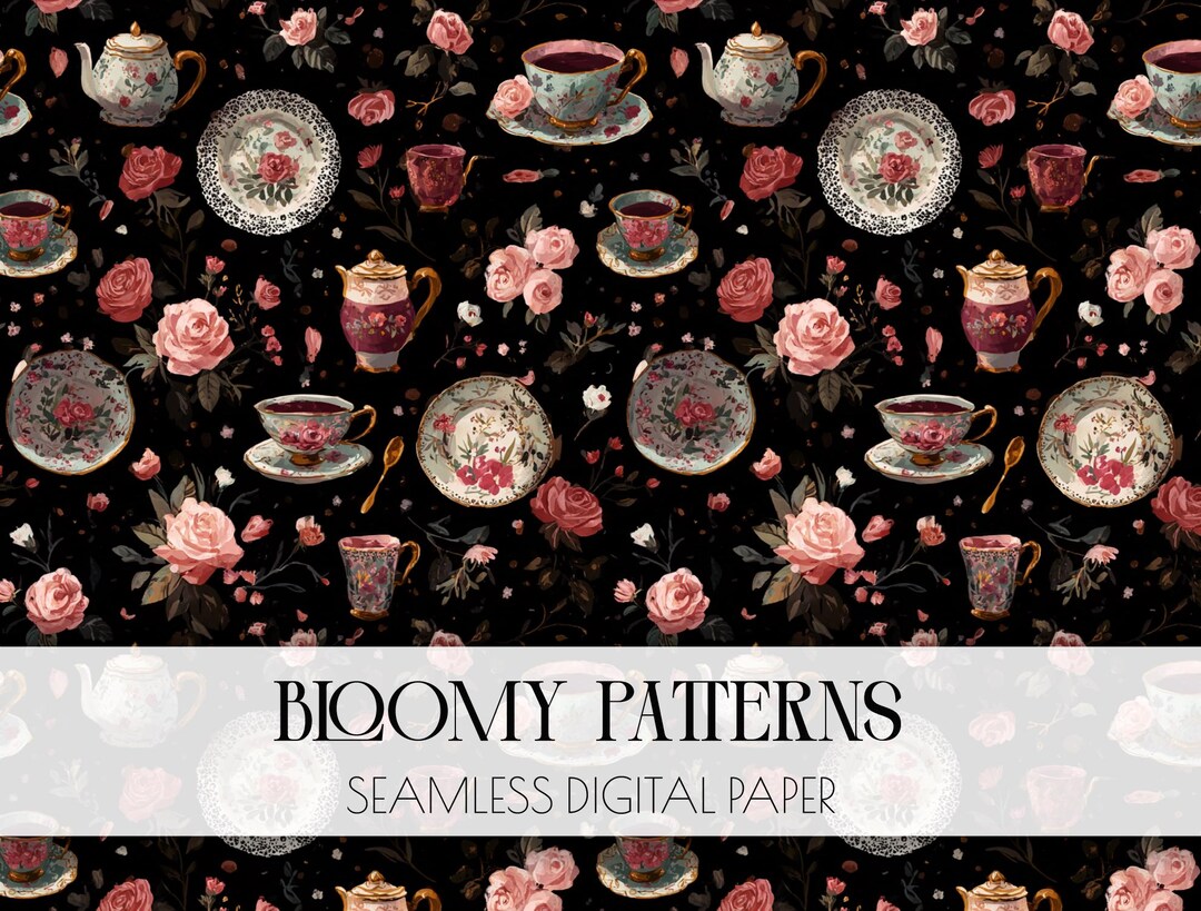 Vintage Floral Teacups Seamless Pattern, Shabby Chic, Tea Party ...