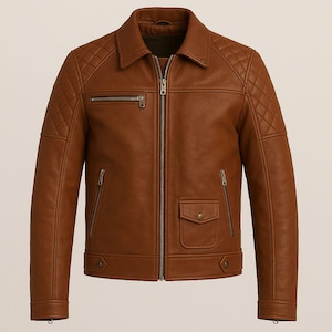 Men&#39;s Leather Biker Jacket | Quilted Shoulders | Handmade Moto Outerwear | Classic streetwear