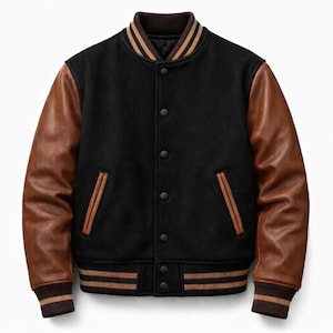 Handmade Men’s Black & Brown Varsity Jacket | Classic Leather Sleeve Letterman Style