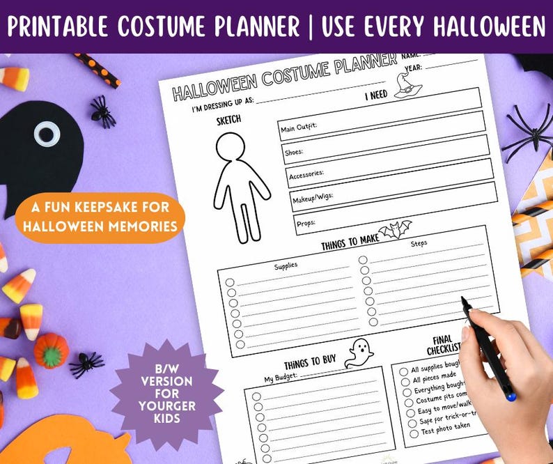 DIY Halloween Costume Planner | Printable Kids Worksheet, Outfit Budget ...