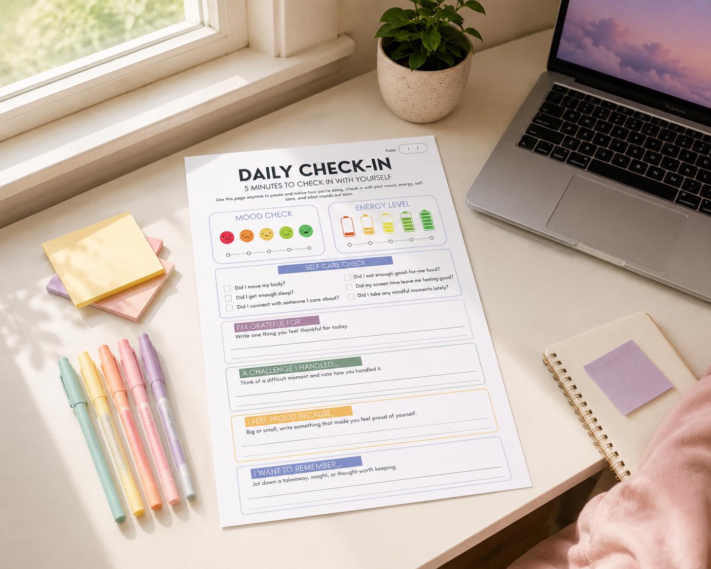 Teen Mental Health Check-in Printable, Daily Mood Tracker for Teens ...