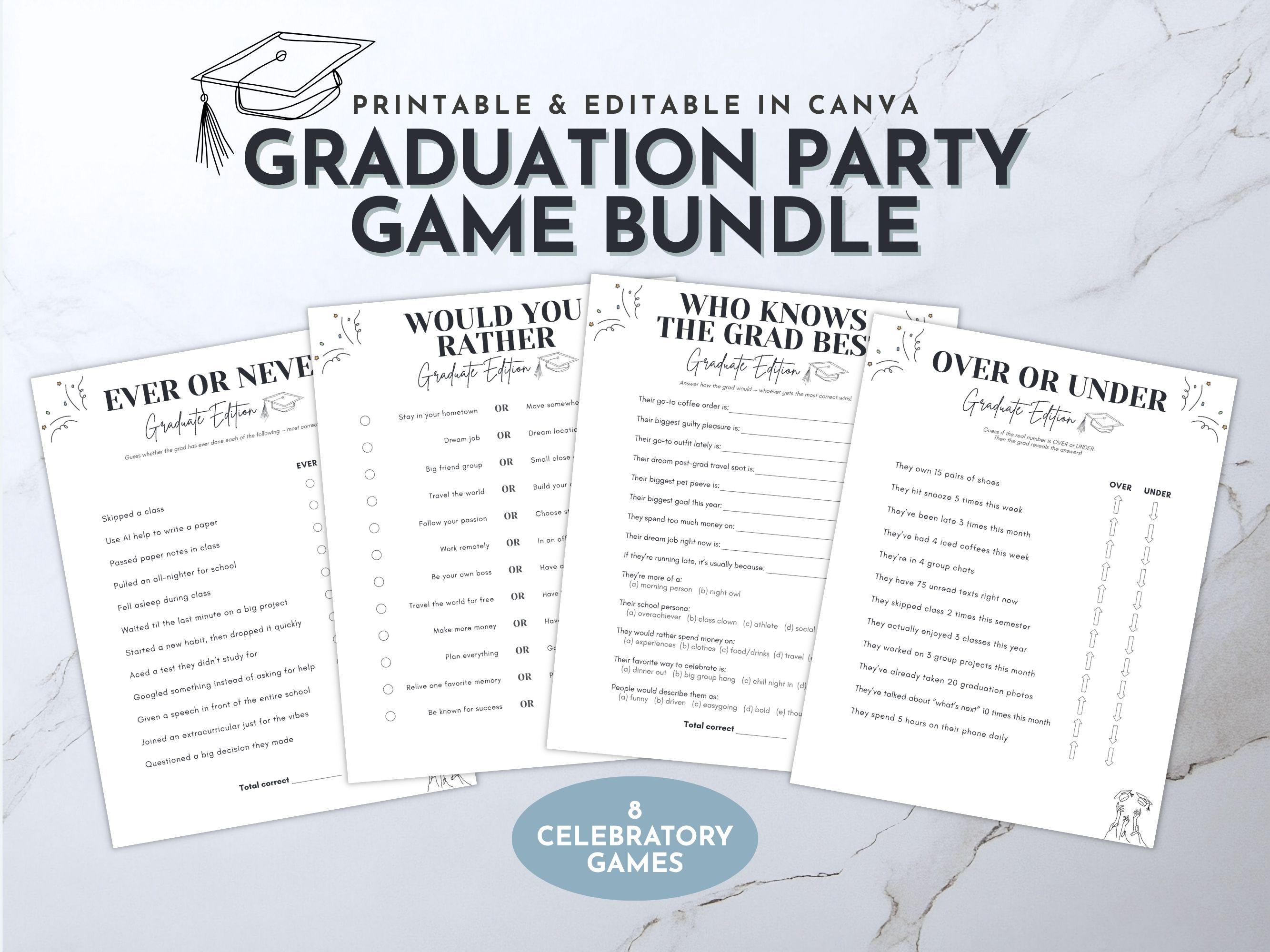 Graduation Party Games Printable Bundle, 8 Fun Grad Party Games, Class ...