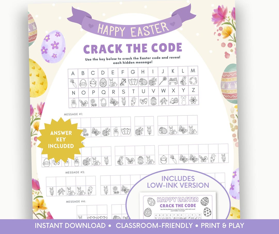 Easter Crack the Code Printable, No Prep Easter Classroom Activity ...