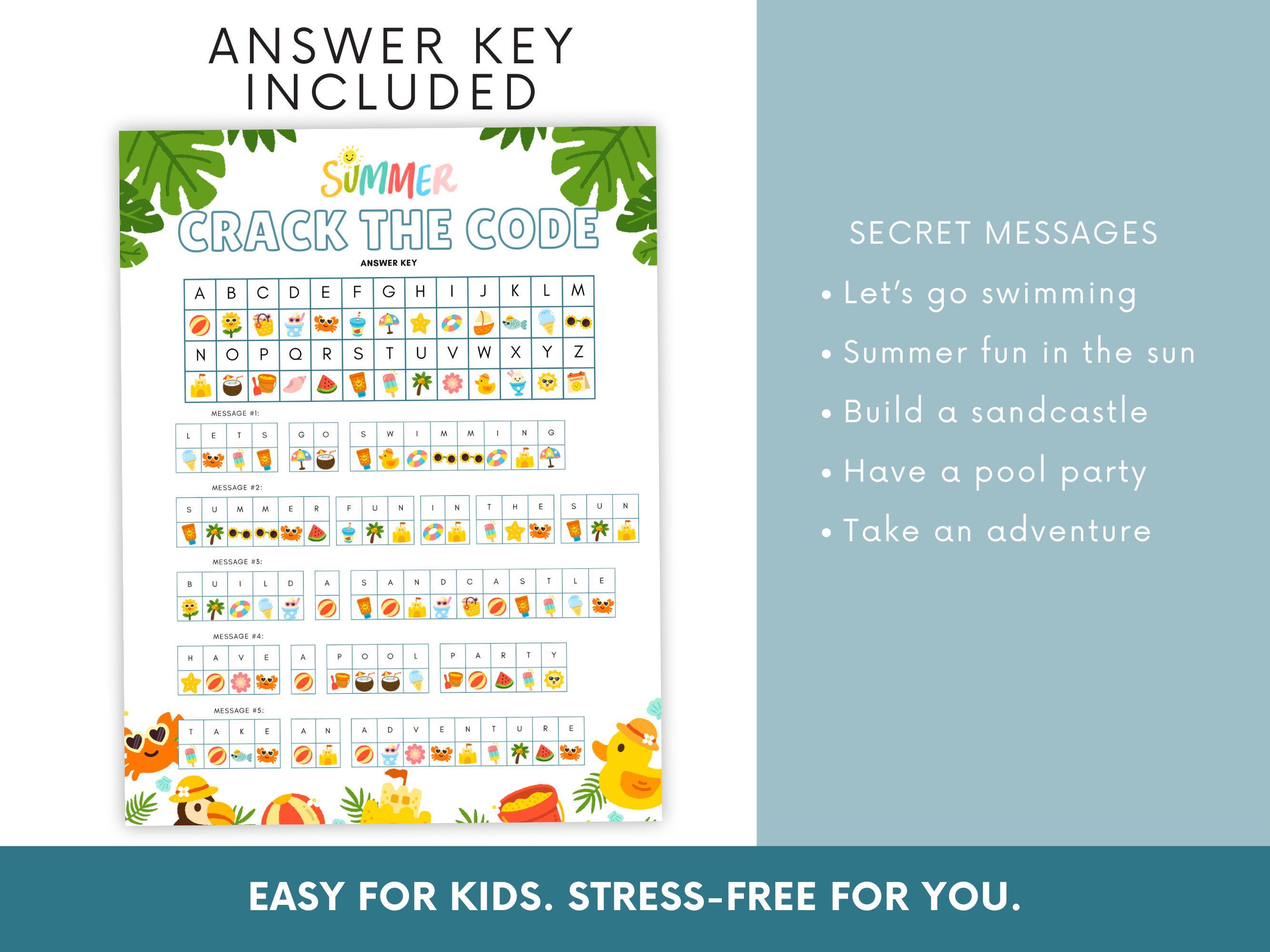 Summer Printable Game for Kids, Crack the Code Activity, Keep Kids Busy ...