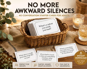 Ice Breaker Cards for Adults Printable | 40 Conversation Starter Cards for Groups, Parties & Events | Fun Get to Know You Game PDF