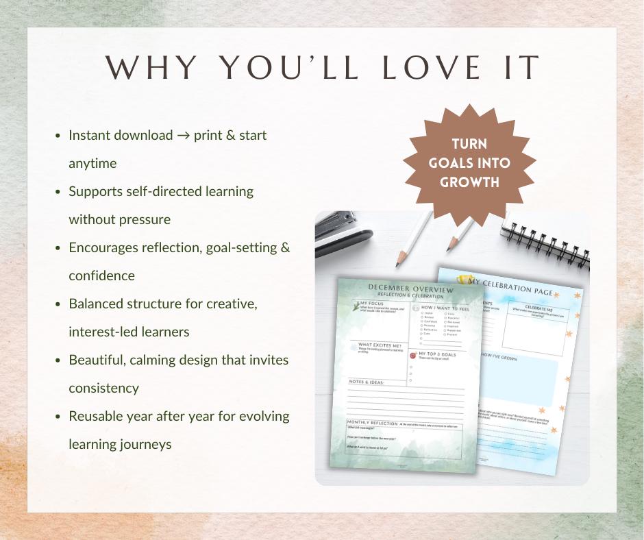 12-month Learning Journal Printable | Homeschool & Unschool Reflection ...