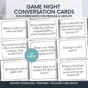 IJsbrekerspel voor vrienden | Afdrukbare gespreksstarters voor game-avond en groepsbijeenkomsten voor volwassenen (pdf met 40 kaarten)
