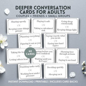 Deep Conversation Cards for Couples & Friends, Printable Table Talk Questions Game, 40 Would You Rather Icebreaker Cards for Adults