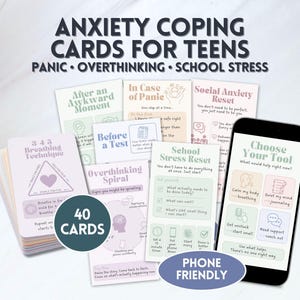 Teen Anxiety Coping Cards, Printable Calm Down Toolkit for Teens, Social Anxiety Help, Panic Support Overthinking Relief School Stress Tools