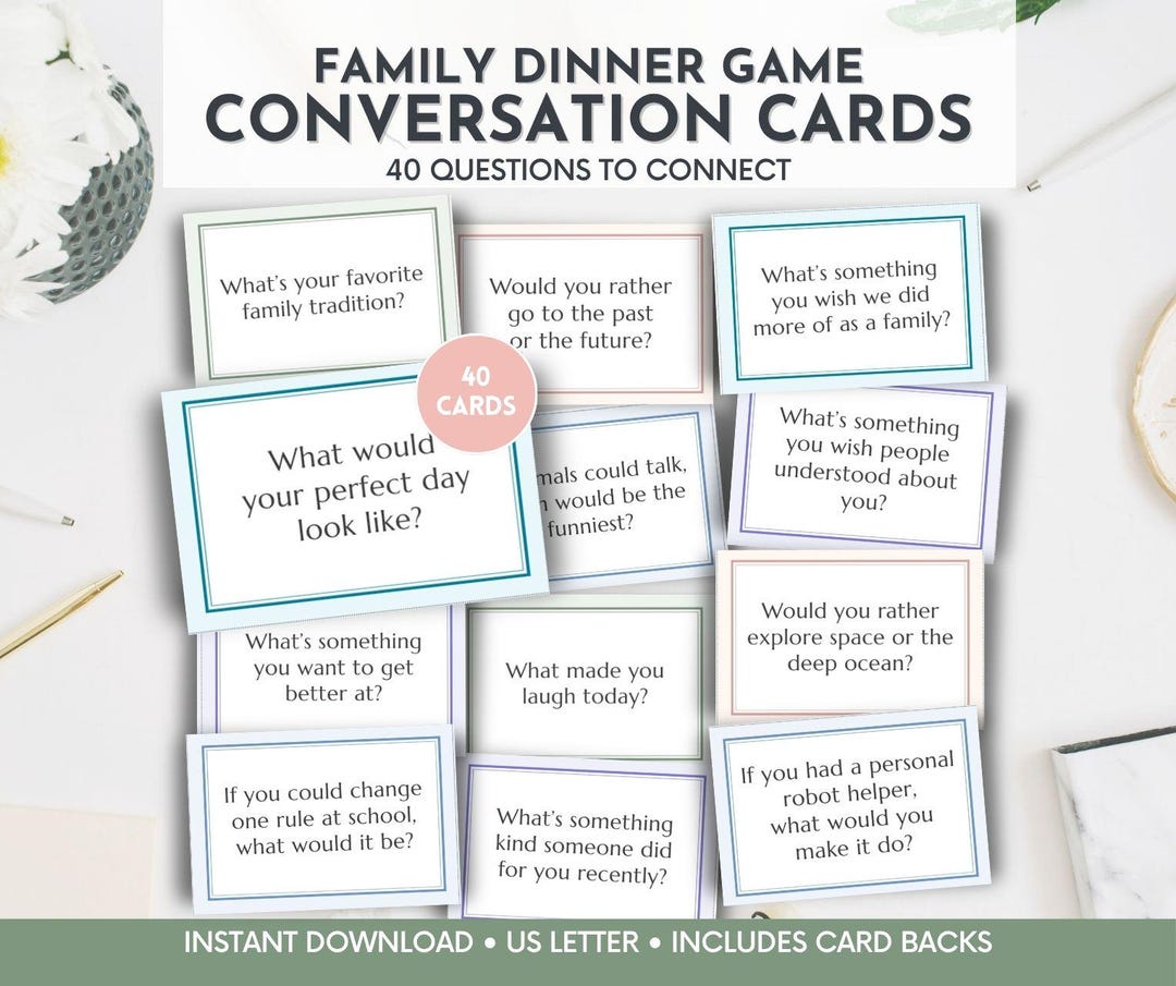Fun Table Talk Questions Family Dinner Conversation Cards Printable, Kids & Parents Table Talk ...