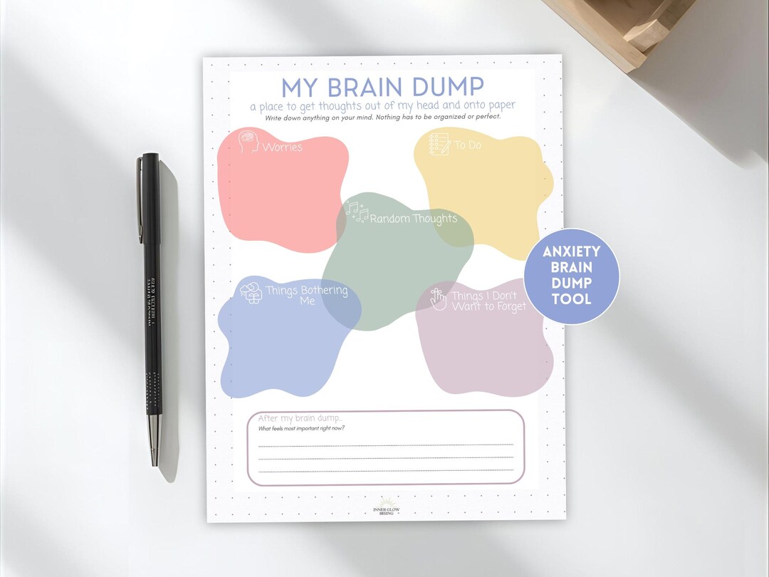 Brain Dump Worksheet for Teens, Anxiety Coping Printable, Overthinking ...