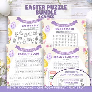 Lot de casse-têtes de Pâques à imprimer, activités de Pâques sans préparation en classe, recherche de mots et déchiffrage du printemps, feuilles de travail de Pâques pour enfants