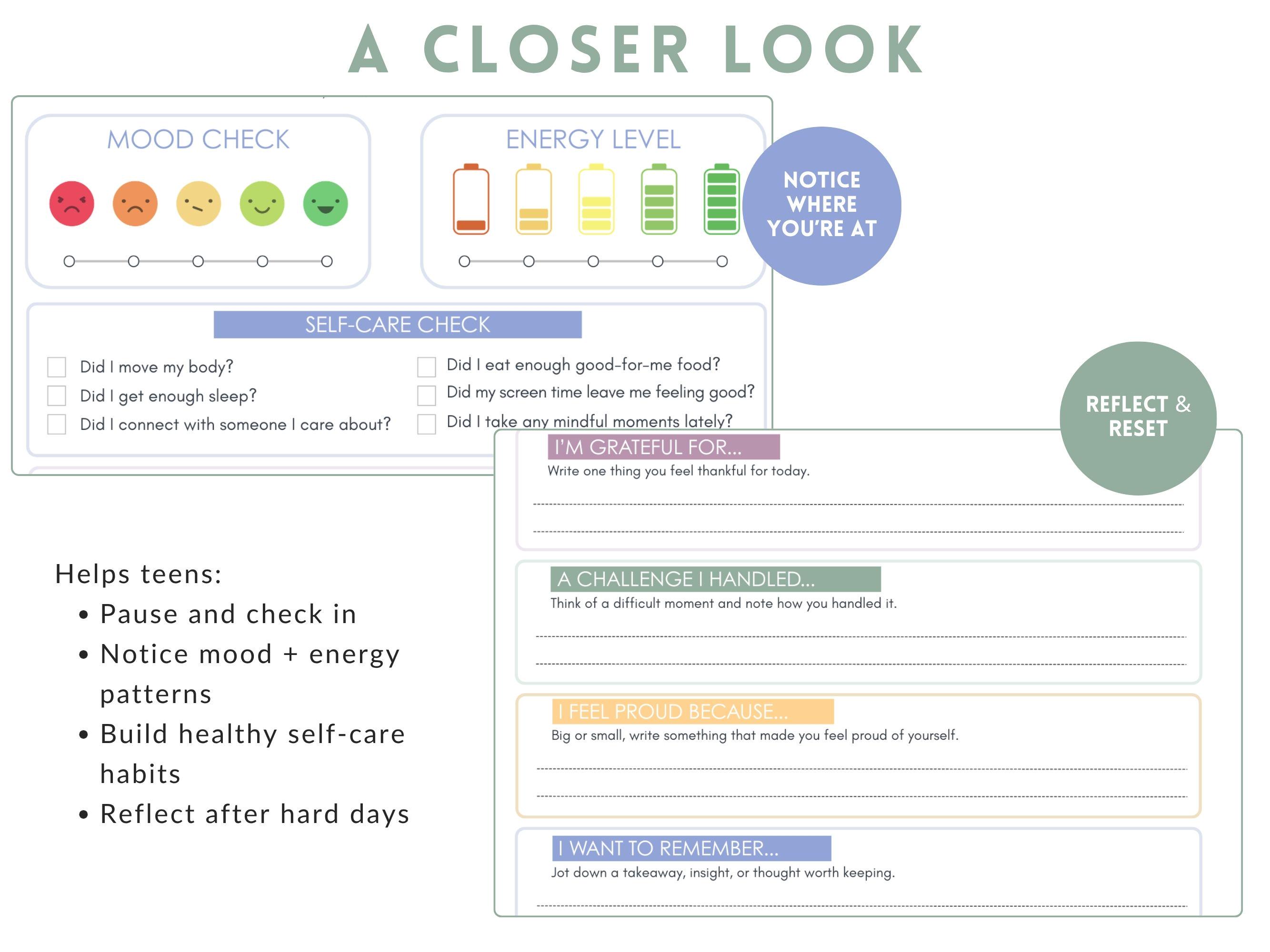 Teen Mental Health Check-in Printable, Daily Mood Tracker for Teens ...