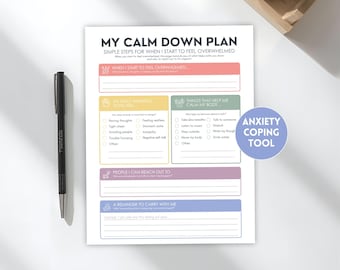 Calm Down Plan for Teens, Anxiety Coping Worksheet Printable, Emotional Regulation Tool, Therapy Worksheet, SEL Activity
