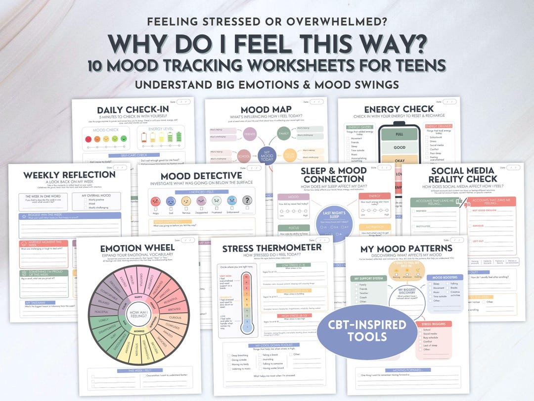 Teen Mood Tracker Workbook Printable | Mood Journal Worksheets for ...