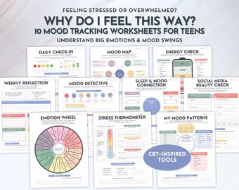 Teen Mood Tracker Workbook Printable | Mood Journal Worksheets for Teens, Emotional Check In, Feelings Tracker, Self Reflection Journal