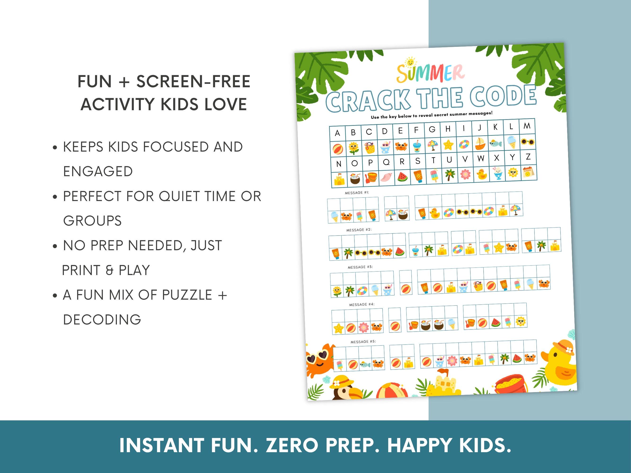 Summer Printable Game for Kids, Crack the Code Activity, Keep Kids Busy ...