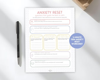 Teen Anxiety Worksheet Printable, Coping Skills Tool for Teens, Calm Anxious Thoughts, Worry Reset Worksheet, CBT Anxiety Help