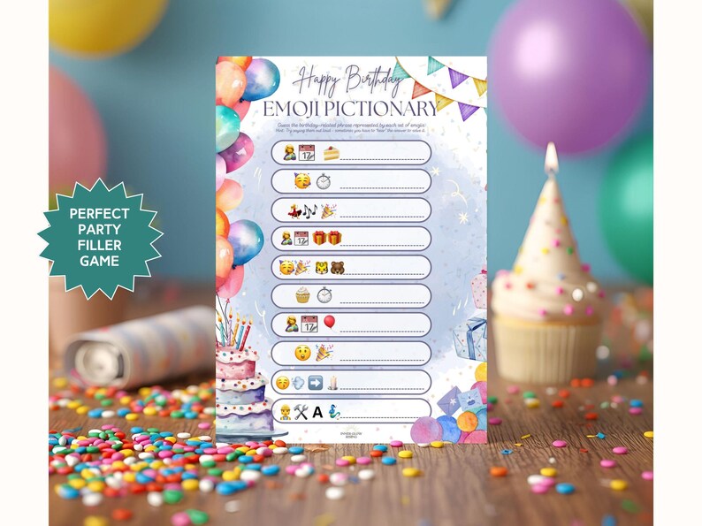 Birthday Emoji Pictionary Game Printable , Kids Birthday Party Game ...