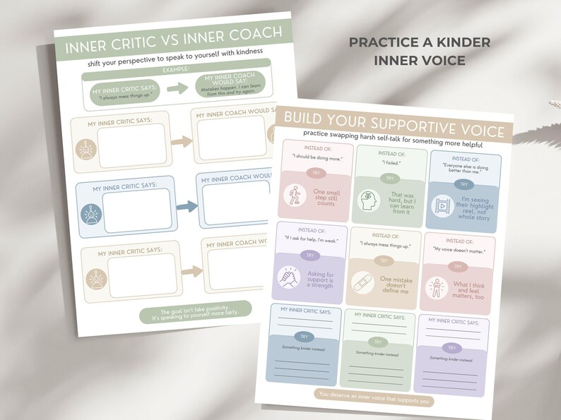 Negative Self Talk Worksheets for Teens, Inner Critic Workbook CBT Self ...