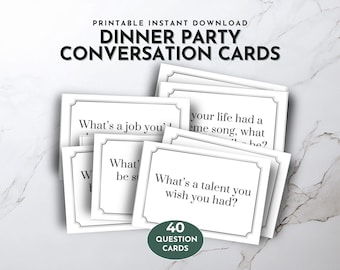 Dinner Party Conversation Cards, Printable Game for Adults, Table Talk Cards, Icebreaker Questions, 40 Card PDF