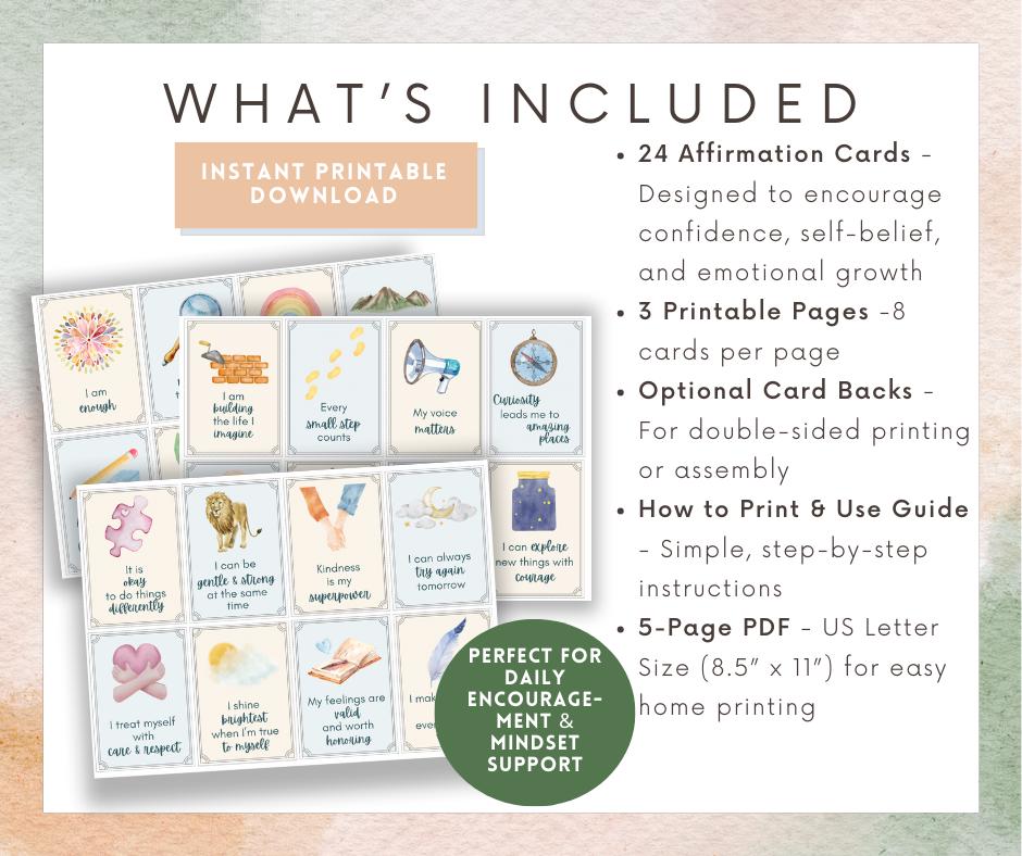 Affirmation Cards for Teens | 24 Printable Mantras for Confidence ...