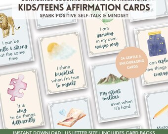 Affirmation Cards for Teens | 24 Printable Mantras for Confidence & Positive Self-Talk | Instant Download