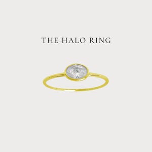 Der Halo Ring - Zierlicher Gold Ovaler CZ Ring, 14k vergoldetes Sterling Silber, Minimalistischer Stapelring, Alltagsring, Geschenk für Sie