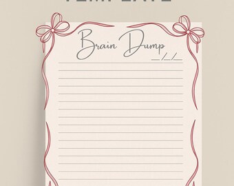 Pink Brain Dump Template Printable Elegant Lined Page for Journaling Overwhelm Anxiety Mental Clarity ADHD Planner Insert JPG