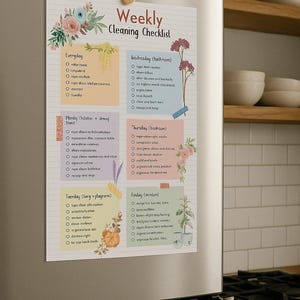 Weekly Cleaning Checklist Printable Floral Chore Chart PDF Daily & Room ...