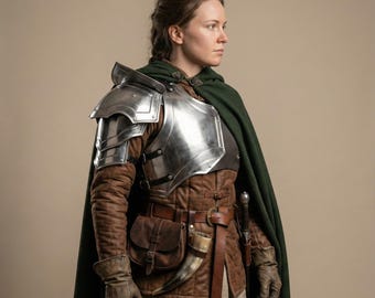 Medieval Women's Steel Pauldrons with Chest-plate, LARP Cosplay Armor
