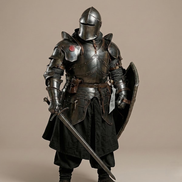 Armadura de caballero de Barbuta oscura: perfecta para ferias y exhibiciones renacentistas, juegos de rol en vivo y regalos.
