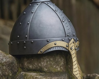Viking Spangenhelm Helmet with Brass Nasal Guard | Hand-Forged Norse Warrior Armor | Medieval LARP & Cosplay Helmet Replica