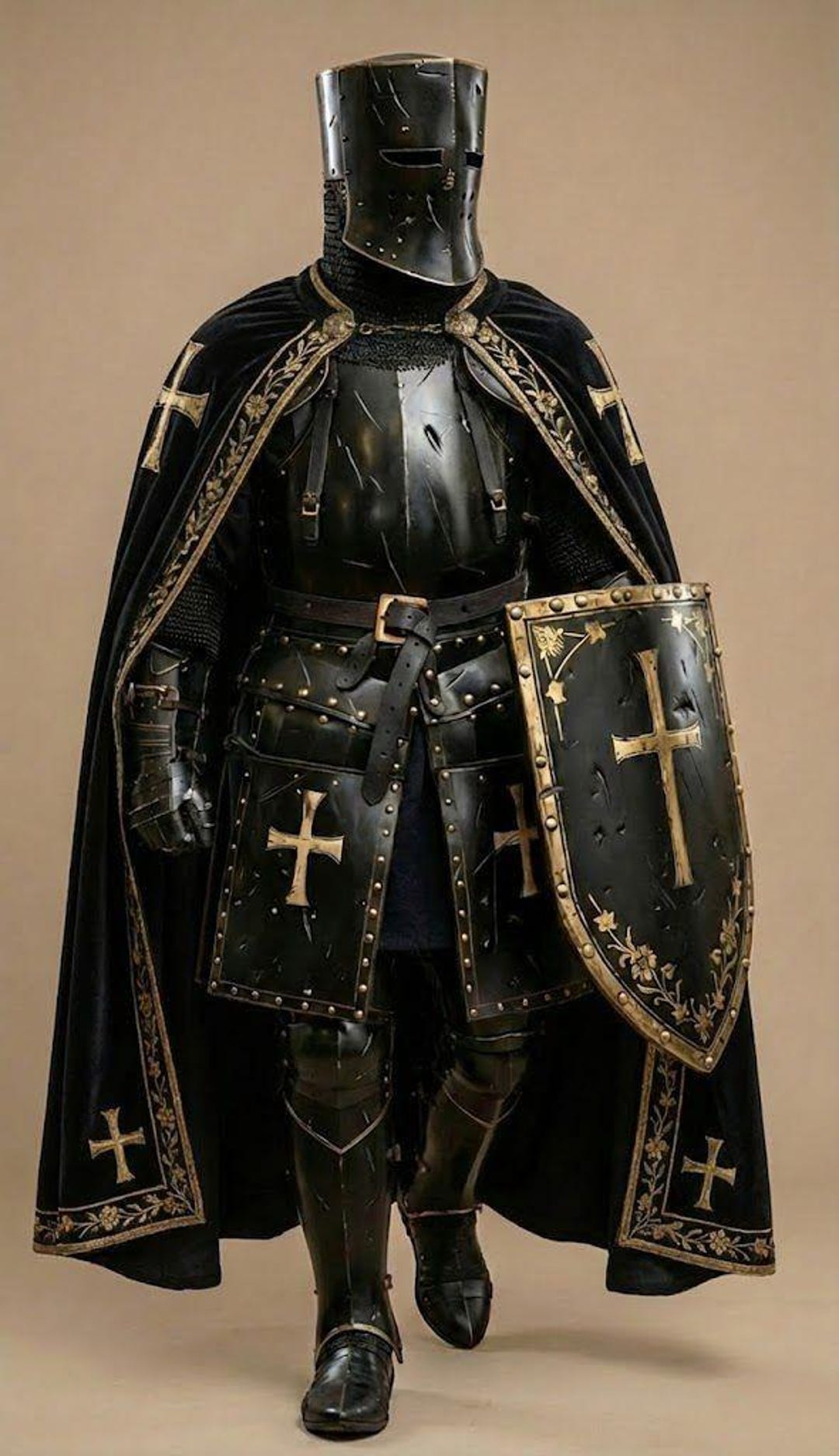 Black Medieval Knight Armor Costume | Gothic Crusader Style Full Body ...