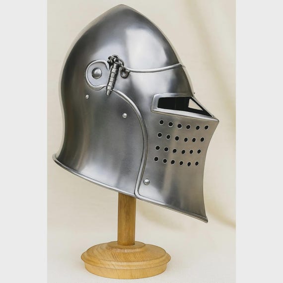 Medieval Italian Barbute Helmet | Handcrafted Steel Knight Grey Antique Armor Helmet | Renaissance LARP Cosplay Collectible