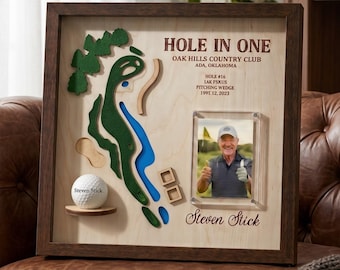 Personalized Hole in One Golf Display Golf Course Map Golf Ball Holder Custom Golf Gift for Men
