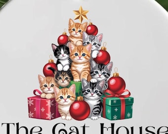 Cat Christmas Tree PNG, Funny Meowy Christmas, Holiday Cat Clipart, Digital Download