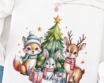 Christmas Woodland PNG Clipart Bundle - Watercolor Baby Animals, Holiday Deer & Bunny PNG, Christmas Clipart Collection