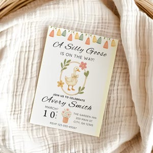 Silly Goose Baby Shower Invitation for Vintage Baby Shower Goose Invitation Boho Florals Editable Invitation Template for Goose Themed Baby