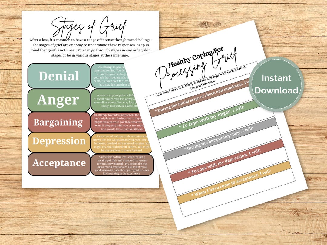 5 Stages of Grief Worksheet | Therapist Resources | Printable PDF - Etsy