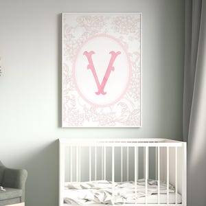Custom Monogram Wall Art Bundle for Baby Nursery Whimsical Chinoiserie Decor for Baby Girl Nursery Personalized Wall Art with Coquette Bow