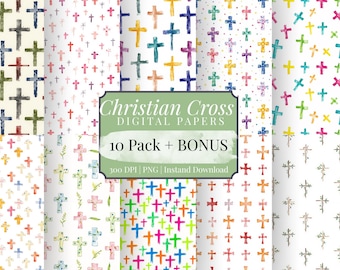 Christian Cross Digital Paper | Minimalist Christian Pattern | Preppy Faith PNG Bundle | Bible Junk Journal | Digital Paper Pack