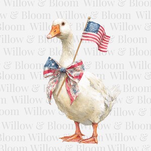 4th of July Goose PNG | Watercolor American Flag PNG | Patriotic Goose Shirt Design | Americana Goose PNG image 2