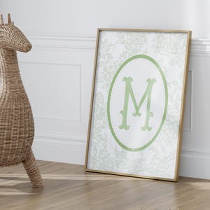 Personalized Sage Green Nursery Monogram Art Print Set of Three Nursery Wall Art for Baby Vintage Wall Art with Custom Initial Wall Art Set