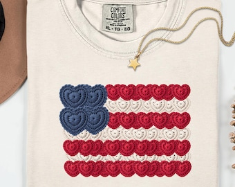Patriotic Crochet Flag PNG | 4th of July PNG | Realistic Yarn American Flag Clipart | Retro American Flag | Girly 4th of July