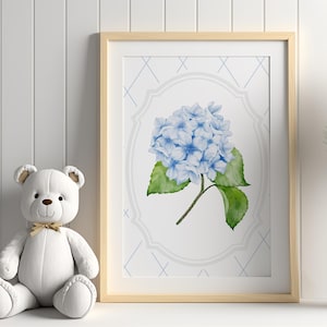 Nancy Meyers Inspired Art with Blue Hydrangea Art for Coastal Grandmother Gift Print with Watercolor Hydrangea Preppy Southern Art Aesthetic