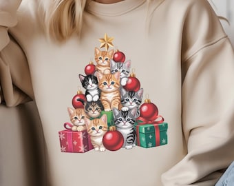 Cat Christmas Tree PNG | Funny Holiday Cat Clipart |  Cat PNG Design for Cat Mom Gift | Cute Kitten Digital Design