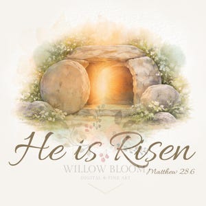 Él ha resucitado PNG / Acuarela cristiana de Pascua PNG / Arte de las Escrituras cristianas / Tumba vacía PNG