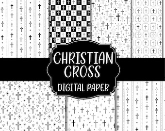 Christian Cross Digital Paper | Hand Drawn Doodle Crosses | Sunday School Craft Paper | Bible Junk Journal Digital Cross Paper Pack